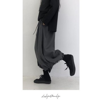 陸與山嶼山本暗黑闊腿褲子男女同款黑色百搭直筒高腰寬松休閑長褲