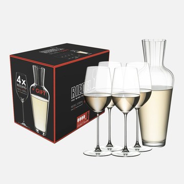 【最佳入厝禮】【Riedel】Veritas 5件超值組-買Riesling/Zinfandel 白酒杯4入，送Mosel醒酒器1只 白酒杯 水晶酒杯 葡萄酒杯 醒酒器 品酒組 超值組