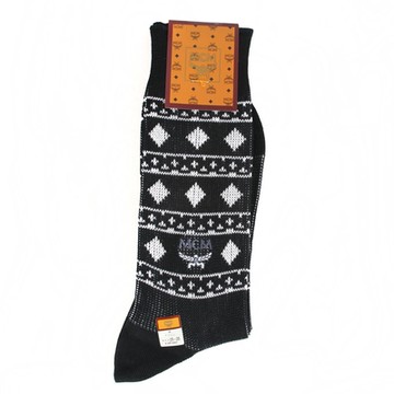 MCM 菱格紋圖騰刺繡LOGO休閒襪-黑色