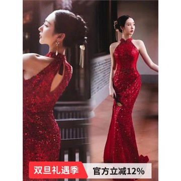 季末特惠 紅色新娘結婚敬酒服宴會演出主持人禮服旗袍批發19122QQ
