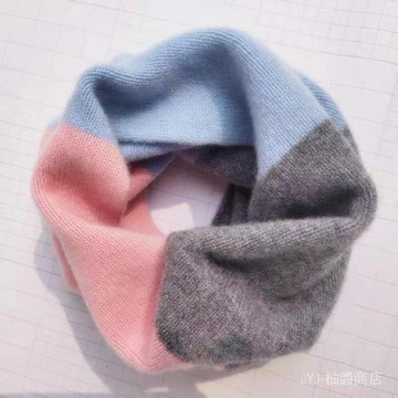 ✨可開發票#三色拚接高檔羊絨圍巾女鼕季加厚韓版套頭護頸保暖圍脖百搭脖套#免運