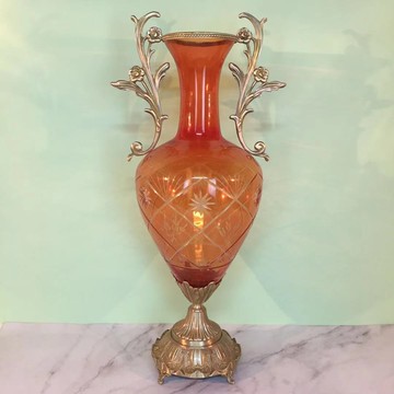 包郵純銅配玻璃花瓶歐式美式法式軟裝辦公室純手工新中式客廳擺件