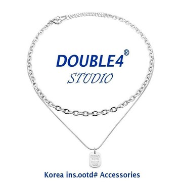 【DOUBLE4】韓國 小牌英文雙項鍊 古巴項鍊 蛇骨練 項鍊 INS 韓系穿搭 手鍊 男  鈦鋼【C31】