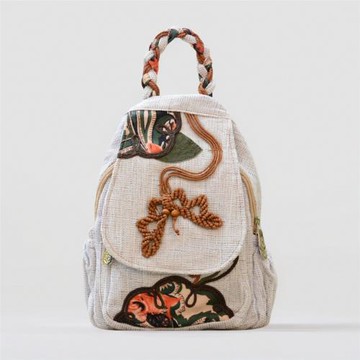 南瀟湘2022新款民族風雙肩包女小背包手工編織蝴蝶棉麻布包女包