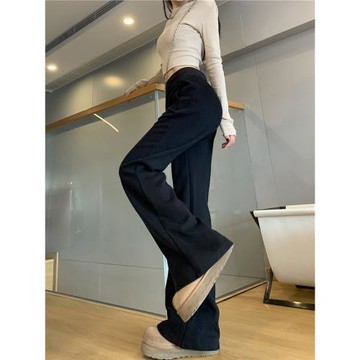 黑色闊腿褲女2025秋冬季新款加絨加厚運動衛褲高級垂感微喇叭褲子