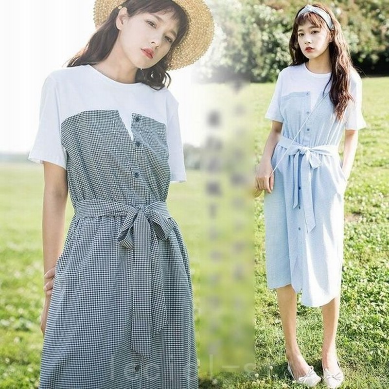 21新作シャツワンピース レディース 夏 チェック柄 ビスチェワンピース グレンチェック 重ね着風 通販 Lineポイント最大0 5 Get Lineショッピング