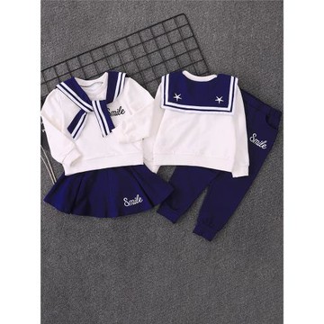 兒童套裝女童春秋校服男童衛衣運動褲海軍風短裙小學生清新兩件套