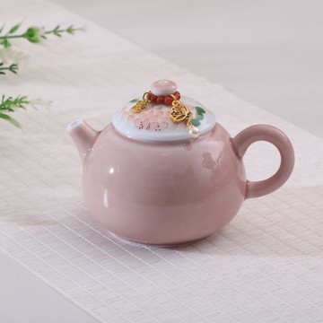 2025年新款純手繪小茶壺粉色小號一人泡茶壺精致女士單壺球孔過濾