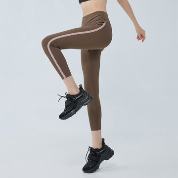 元動力 極塑美型無尷尬線跳色造型八分瑜珈褲(咖色；S-L)4232256905