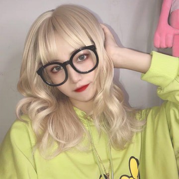 [台灣出貨附發票] 淺金色 中長款整頂假髮 女士全頭套假髮 自然大波浪假髮頭套 空氣瀏海 鎖骨短髮假髮 男女假髮 wig