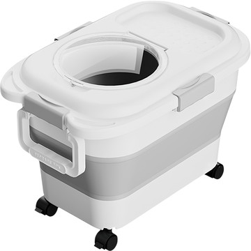 毛皇上 二折折疊飼料桶  1個  白灰色  20L