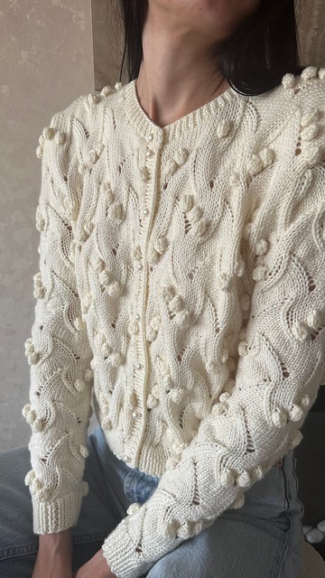 美麗諾羊毛針織外套 爆米花針織外套 白色鈕釦毛衣外套