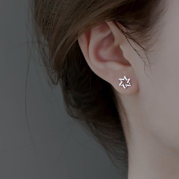 925純銀六芒星耳釘女ins潮冷淡風簡約耳環2021年新款潮鏤空小耳飾