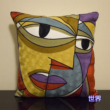 【協貿】時尚棉麻手工十字刺繡世界方形抱枕含芯