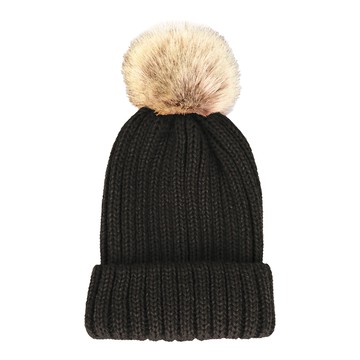 JAR嚴選 兒童款可拆卸大毛球親子保暖針織毛帽  黑色  均碼