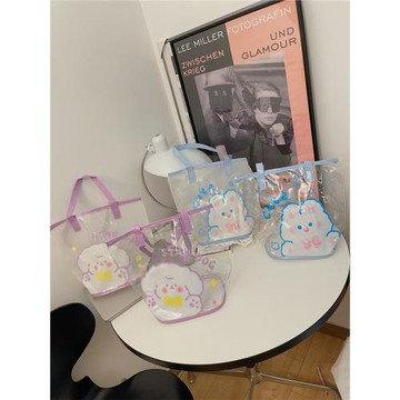 24264 日韓可愛PVC手提包卡通簡約沙灘包網紅透明少女心果凍包