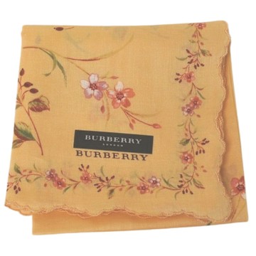 BURBERRY 優雅繽紛花卉圖騰字母LOGO荷葉邊帕領巾(淡粉橘色系)