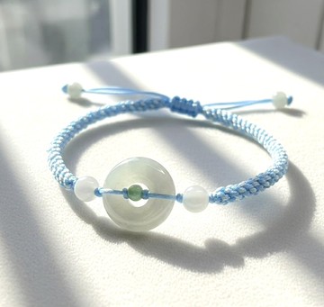 冰種翡翠平安扣編織手鍊  | 天然緬甸玉A貨翡翠| 送禮