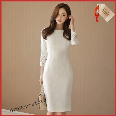 ワンピース 膝丈 フォーマル 通勤 二次会 お呼ばれ 無地 お嬢様 ワンピースドレス 黒 赤ワンピース 7分袖 通販 Lineポイント最大get Lineショッピング