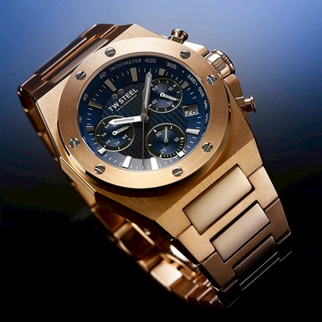 TW STEEL｜CEO TECH 系列 玫瑰金鏈帶藍面計時碼錶