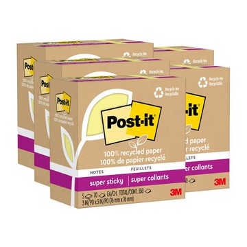 3M Post-it 利貼 狠黏 環保便條紙 76x76mm 黃色5盒 /組（共25本）654R-5SSCY