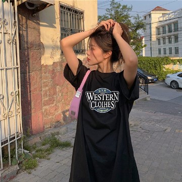 【LANNI 藍尼】現+預 百搭美式印花學生中長款連身裙(女上衣/短袖/連衣裙)