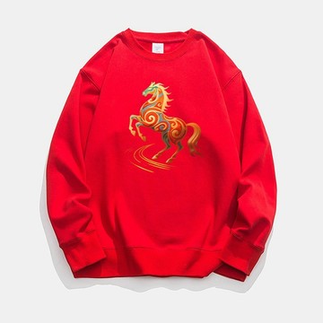 台灣现貨 2026本命年衣服 紅色上衣 紅色大學t 馬年上衣 過年衣服 拜年上衣 情侶大學t 大學t 大尺碼女裝 薄外套