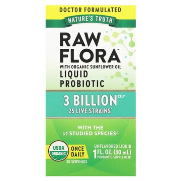 Nature's Truth, Raw Flora™ 液體益生菌，原味，30 億 CFU，1 液量盎司（30 毫升）