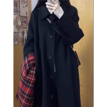 黑色2025新款深冬獨特超好看呢子大衣女入冬季毛呢外套高級感加厚