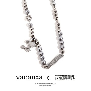 [快速出貨]【VACANZA 飾品】SNOOPY聯名｜充滿活力的史努比打網球・灰色珍珠純鋼項鍊#史努比