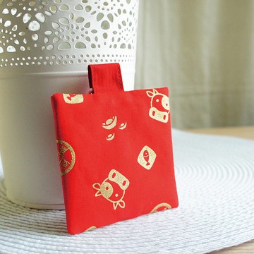 Lovely【招財進寶牛年平安符袋、紅】護身符袋、詩籤福袋(奶嘴夾)
