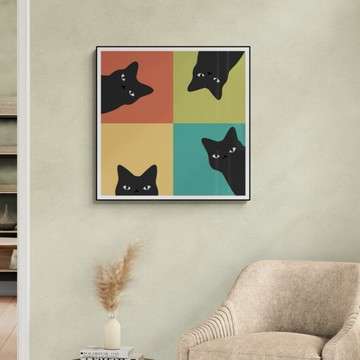 藝術掛畫｜ilovedoodles｜偷窺的黑貓 Black cat peeking - 單買相紙