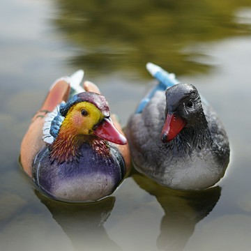 仿真浮水鴛鴦擺件一對花園庭院子裝飾樹脂造景魚池水池池塘模型