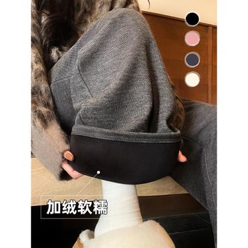 灰色糯米褲女秋冬2025新款加絨直筒垂感慵懶羊絨寬松小個子闊腿褲
