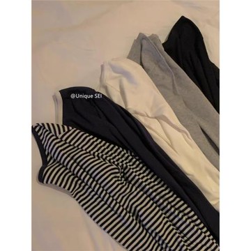 Unique SEI 街頭溫柔系chic純色百搭斜肩漏肩顯瘦打底長袖T恤上衣