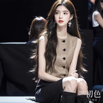 初色 法式氣質純色單排釦圓領無袖馬甲背心女背心-卡其色-14709(M-XL可選)