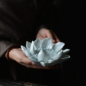 【優選百貨】蓮花荷花茶席擺件茶道茶寵白蓮手工陶瓷茶玩禪意茶寵茶具配件