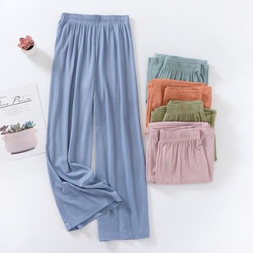 提花莫代爾女士睡褲九分褲寬松垂感冰絲大碼薄款空調家居褲闊腿褲