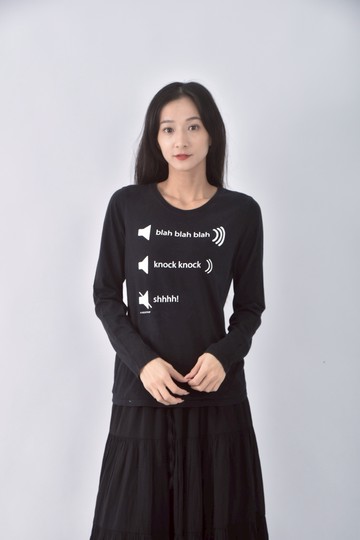 (S) agua design文字黑色長袖上衣