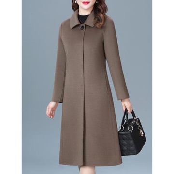 雙面羊絨大衣女中老年媽媽裝秋冬新款簡約氣質高端修身雙面呢外套