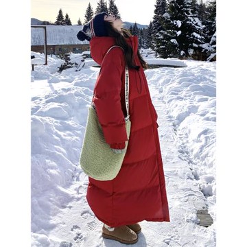 過膝長款到腳踝高級感兩面穿紅色羽絨服女2025冬季新款白鴨絨外套