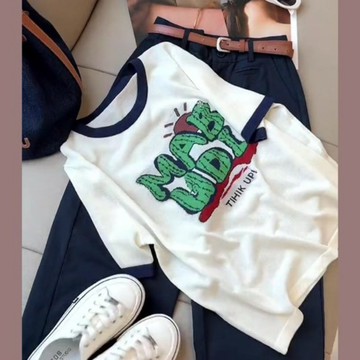 KXM603_炸街減齡時尚女夏寬鬆百搭T卹上衣休閒