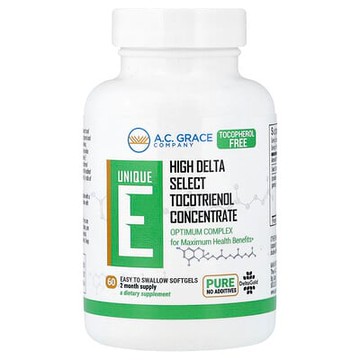 A.C. Grace Company, 獨特維生素 E，生育三烯酚，125 毫克，60 粒易吞嚥軟膠囊