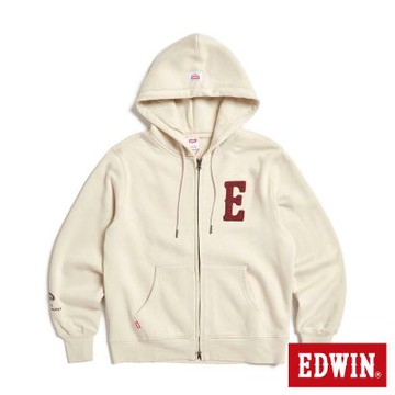 EDWIN 男裝 大E字母長袖連帽外套-灰卡其