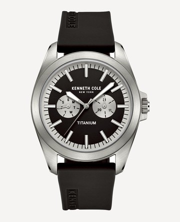 Kenneth Cole | Titanium Multi-Function Silicone Strap Watch in Black
