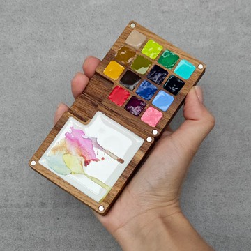 木製 GO DRAW 水彩調色板，用於繪畫（原始）。