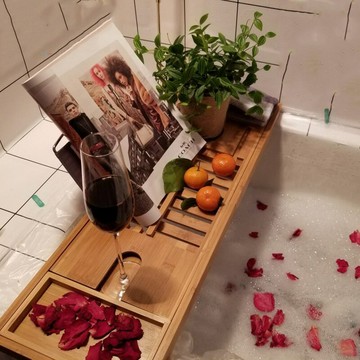 竹制可伸縮浴缸架歐式多功能平板手機支架泡澡桶浴缸宮廷風置物架