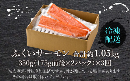 ふくいサーモン（刺身用）真空冷凍　350g（175g × 2パック） × 3回 合計約1.05kg