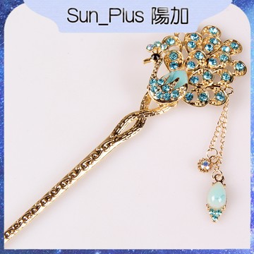 Sun_Plus 台灣現貨 水晶孔雀髮簪 流蘇步搖韓版盤發髮飾水鑽 盤髮簪子 髮簪 飾品 髮叉 髮夾 水晶孔雀髮簪