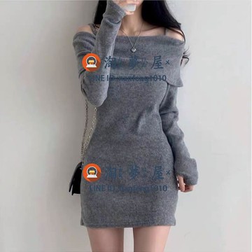 露肩連身裙性感洋裝春夏設計收腰顯瘦氣質女針織吊帶包臀內搭裙子【大碼百分百】【淘夢屋】